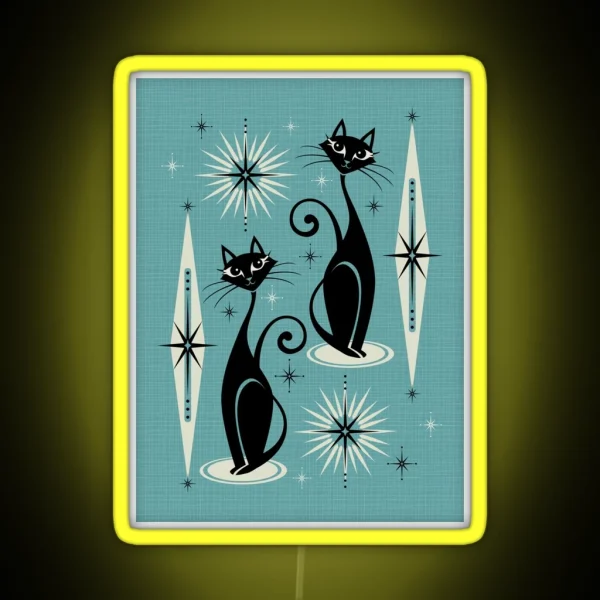 Mid Century Meow On Blue RGB Neon Sign