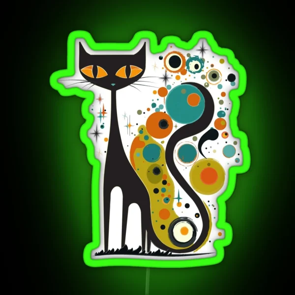 Mid Century Modern Atomic Cat Retro Black Cat MCM RGB Neon Sign