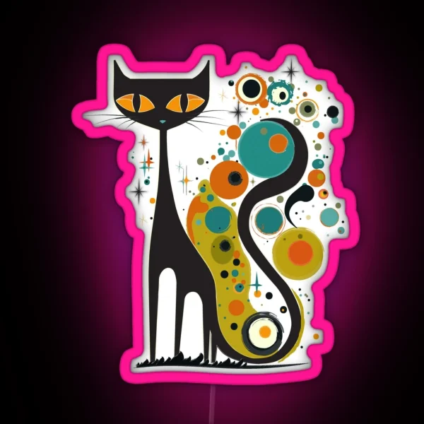 Mid Century Modern Atomic Cat Retro Black Cat MCM RGB Neon Sign