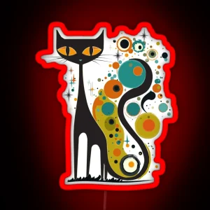 Mid Century Modern Atomic Cat Retro Black Cat MCM Kandinsky Style RGB Neon Sign