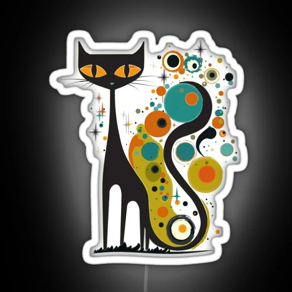 Mid Century Modern Atomic Cat Retro Black Cat MCM RGB Neon Sign