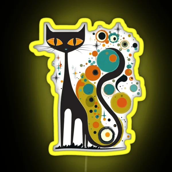 Mid Century Modern Atomic Cat Retro Black Cat MCM RGB Neon Sign