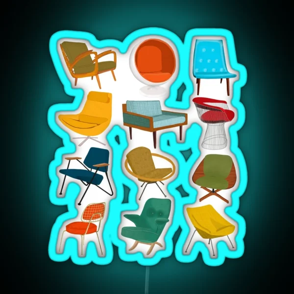 Mid Century Modern Chair Collection RGB Neon Sign