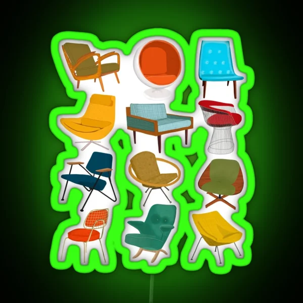 Mid Century Modern Chair Collection RGB Neon Sign