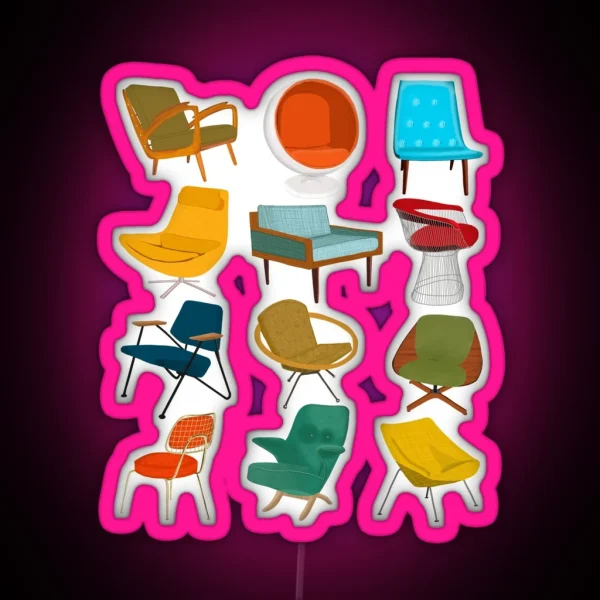 Mid Century Modern Chair Collection RGB Neon Sign