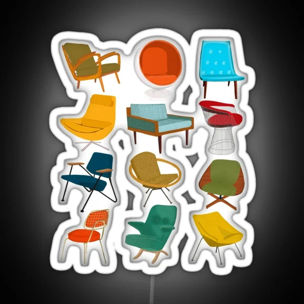 Mid Century Modern Chair Collection RGB Neon Sign