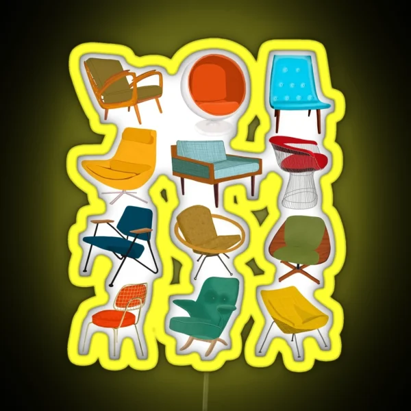 Mid Century Modern Chair Collection RGB Neon Sign