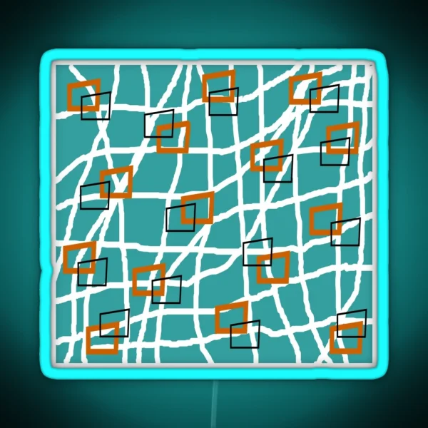Mid Century Modern Rectangles Teal RGB Neon Sign