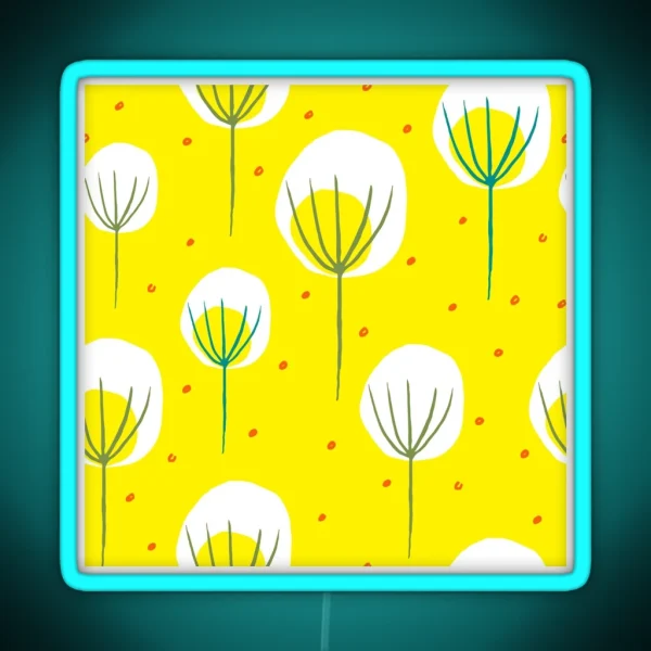 Mid Century Modern Yellow Abstract Floral Design Pattern RGB Neon Sign