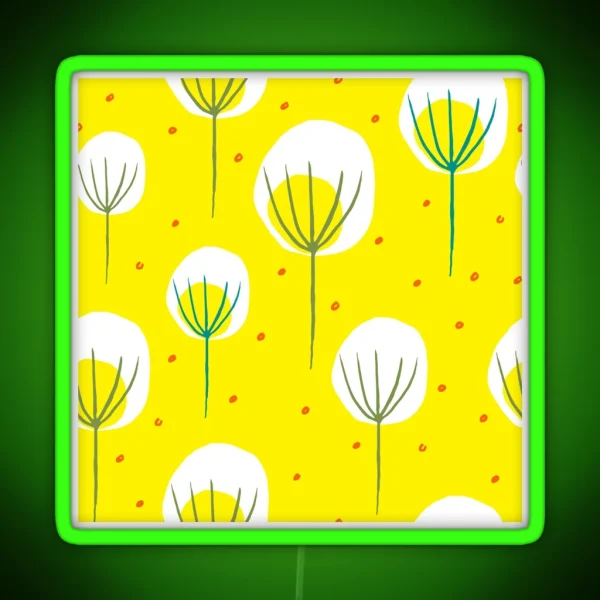 Mid Century Modern Yellow Abstract Floral Design Pattern RGB Neon Sign
