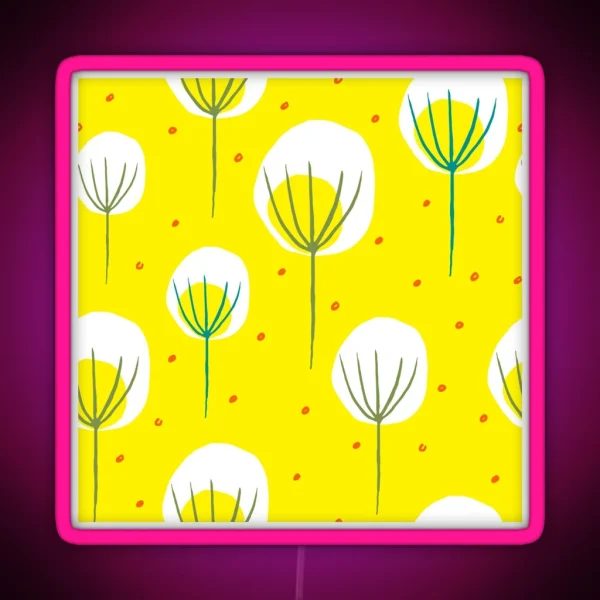 Mid Century Modern Yellow Abstract Floral Design Pattern RGB Neon Sign