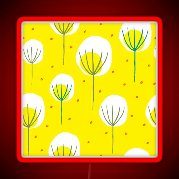 Mid Century Modern Yellow Abstract Floral Design Pattern RGB Neon Sign
