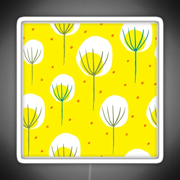 Mid Century Modern Yellow Abstract Floral Design Pattern RGB Neon Sign