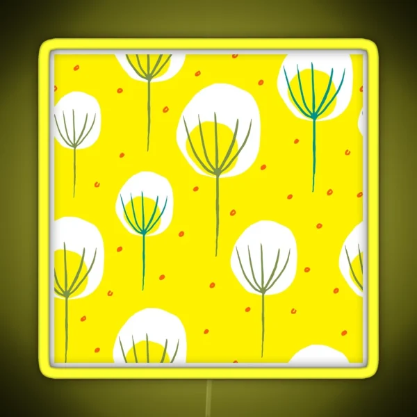 Mid Century Modern Yellow Abstract Floral Design Pattern RGB Neon Sign