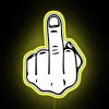 Eye-catching middle finger LED sign in vibrant RGB color display.