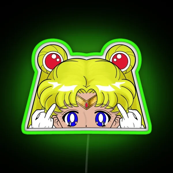 Middle Finger Sailor Anime Moon Magical Girl Blonde RGB Neon Sign