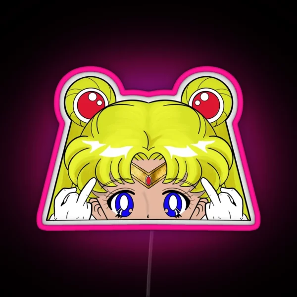 Middle Finger Sailor Anime Moon Magical Girl Blonde RGB Neon Sign