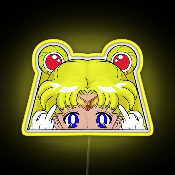 Middle Finger Sailor Anime Moon Magical Girl Blonde RGB Neon Sign