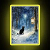 Midnight black cat in winter forest twilight glow LED sign