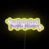 Pathological people pleaser warning sign with Midnights-inspired RGB neon lights design.
