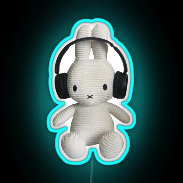 Miffy Bunny With Headphones RGB Neon Sign
