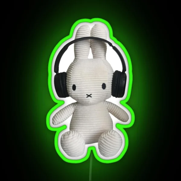 Miffy Bunny With Headphones RGB Neon Sign