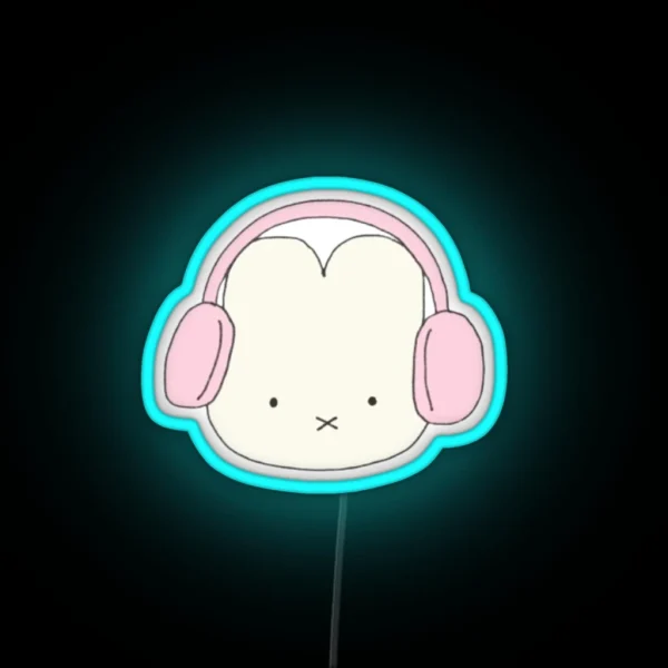 Miffy With Pink Headphones RGB Neon Sign