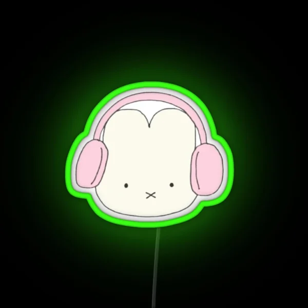 Miffy With Pink Headphones RGB Neon Sign