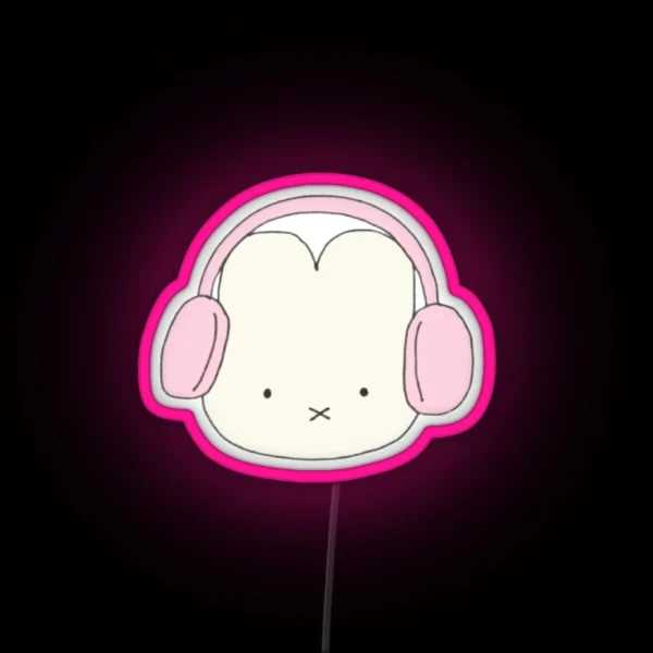 Miffy With Pink Headphones RGB Neon Sign