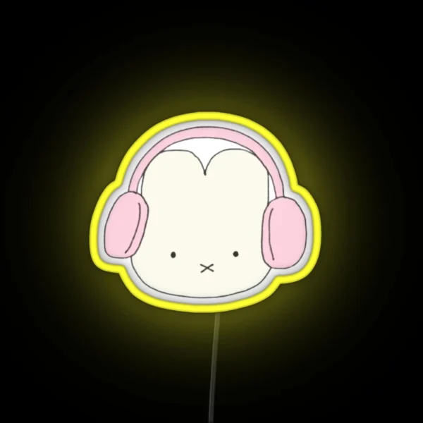Miffy With Pink Headphones RGB Neon Sign