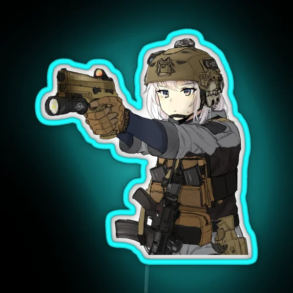 Military Anime Girl RGB Neon Sign