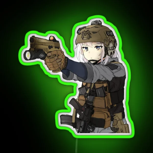 Military Anime Girl RGB Neon Sign