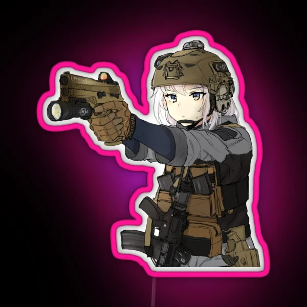 Military Anime Girl RGB Neon Sign