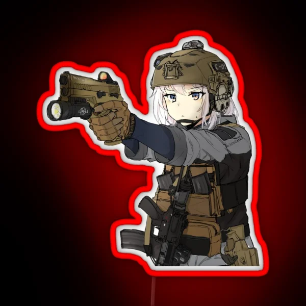 Military Anime Girl RGB Neon Sign