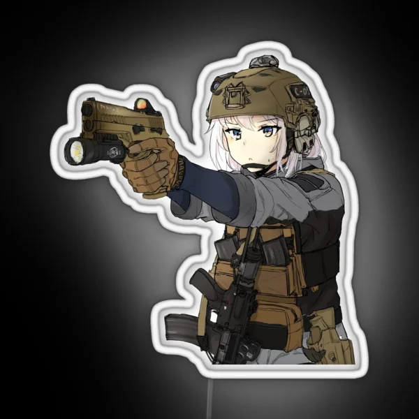 Military Anime Girl RGB Neon Sign