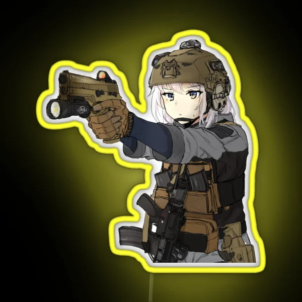 Military Anime Girl RGB Neon Sign