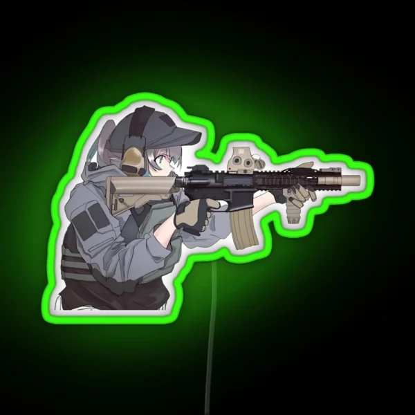 Military Anime Girl RGB Neon Sign
