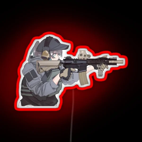 Military Anime Girl RGB Neon Sign