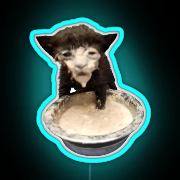 Milk Face Cat Meme Cursed Milk Cat RGB Neon Sign