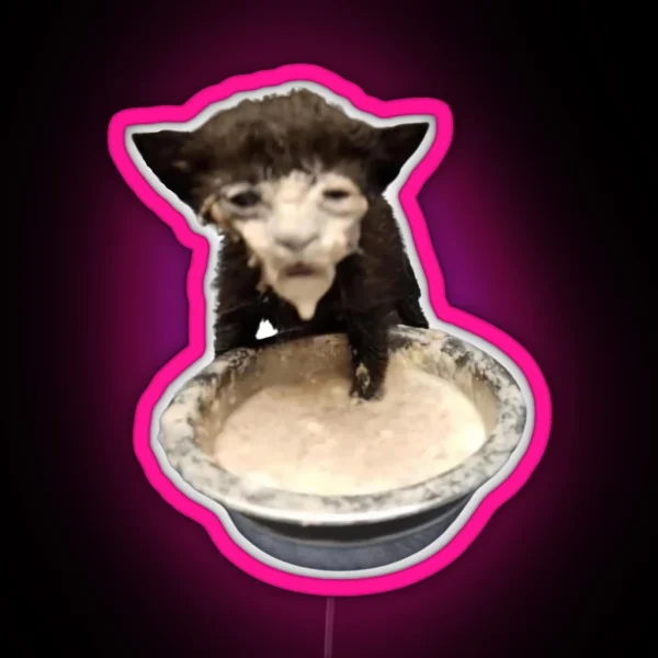 Milk Face Cat Meme Cursed Milk Cat RGB Neon Sign