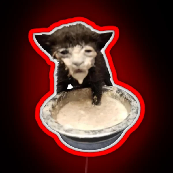 Milk Face Cat Meme Cursed Milk Cat RGB Neon Sign