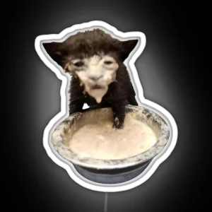 Milk Face Cat Meme Cursed Milk Cat RGB Neon Sign