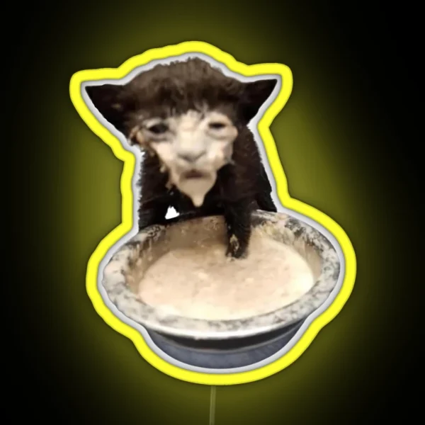 Milk Face Cat Meme Cursed Milk Cat RGB Neon Sign