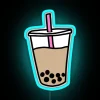 Glowing neon milk tea bar decor with boba bubble lights