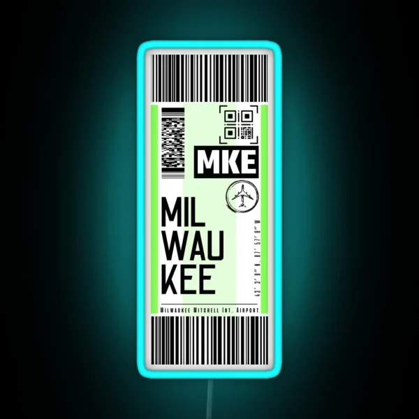 MILWAUKEE MKE Classic Luggage Tag Airport Led RGB Neon Sign