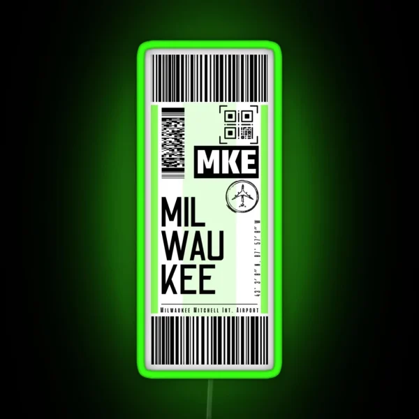 MILWAUKEE MKE Classic Luggage Tag Airport Led RGB Neon Sign