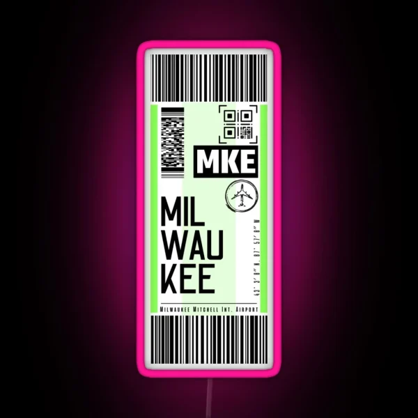 MILWAUKEE MKE Classic Luggage Tag Airport Led RGB Neon Sign