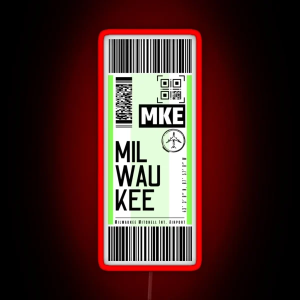 MILWAUKEE MKE Classic Luggage Tag Airport Led RGB Neon Sign