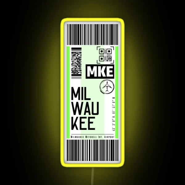 MILWAUKEE MKE Classic Luggage Tag Airport Led RGB Neon Sign