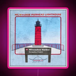 Milwaukee Pierhead Lighthouse Yah Yah Milwaukee WI RGB Neon Sign